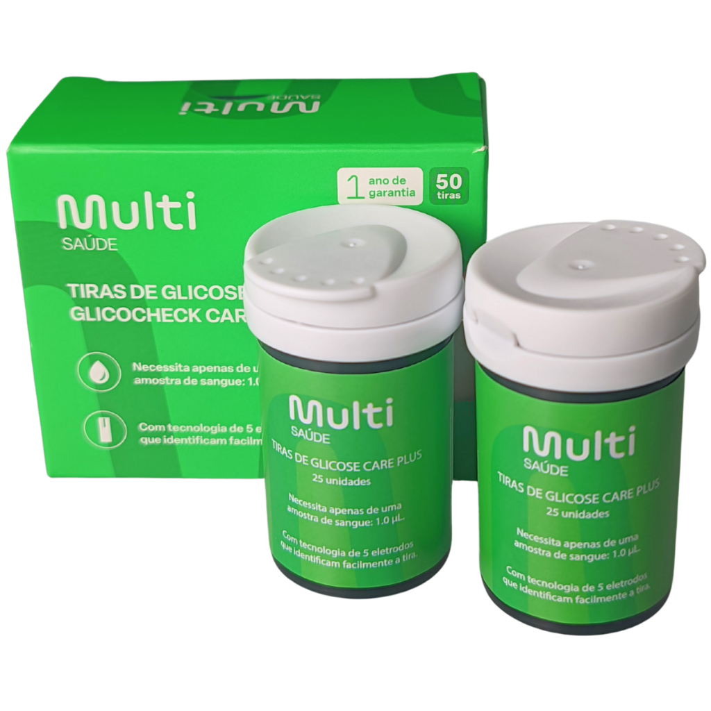 50 Tiras De Glicemia Care Plus Multi Saúde Hc489 Verde