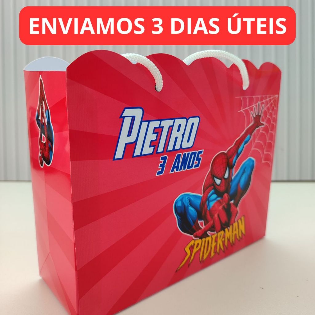 Sacolinha Personalizada Homen Aranha, pré montada, não usa cola. Sacola Surpresa de Lembrancinha de Aniversário e festa