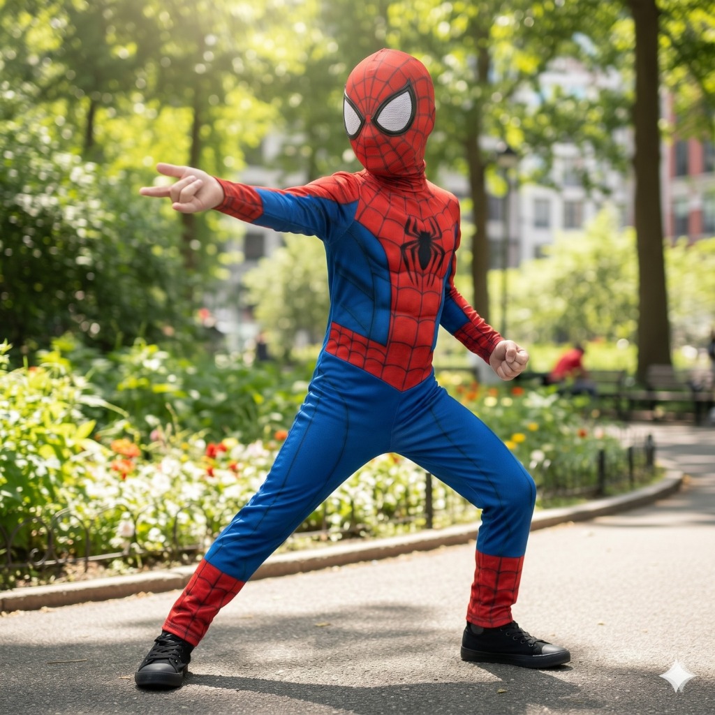 Fantasia Infantil Homem Aranha Longa Com Mascara De Pano Luxo Herói