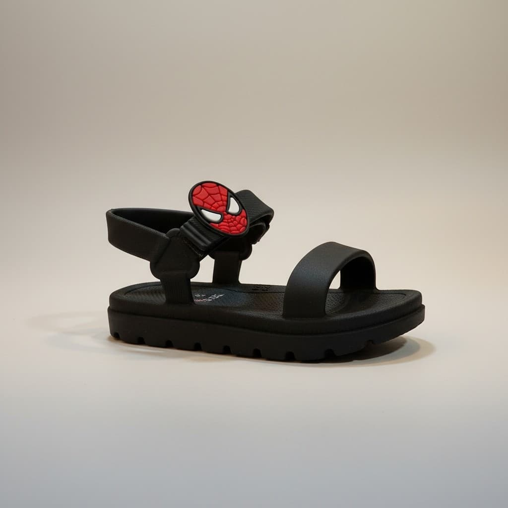 Sandália Infantil Masculina Homem-Aranha Preta,  Leve, Confortável, Antiderrapante e Ajustável com Velcro
