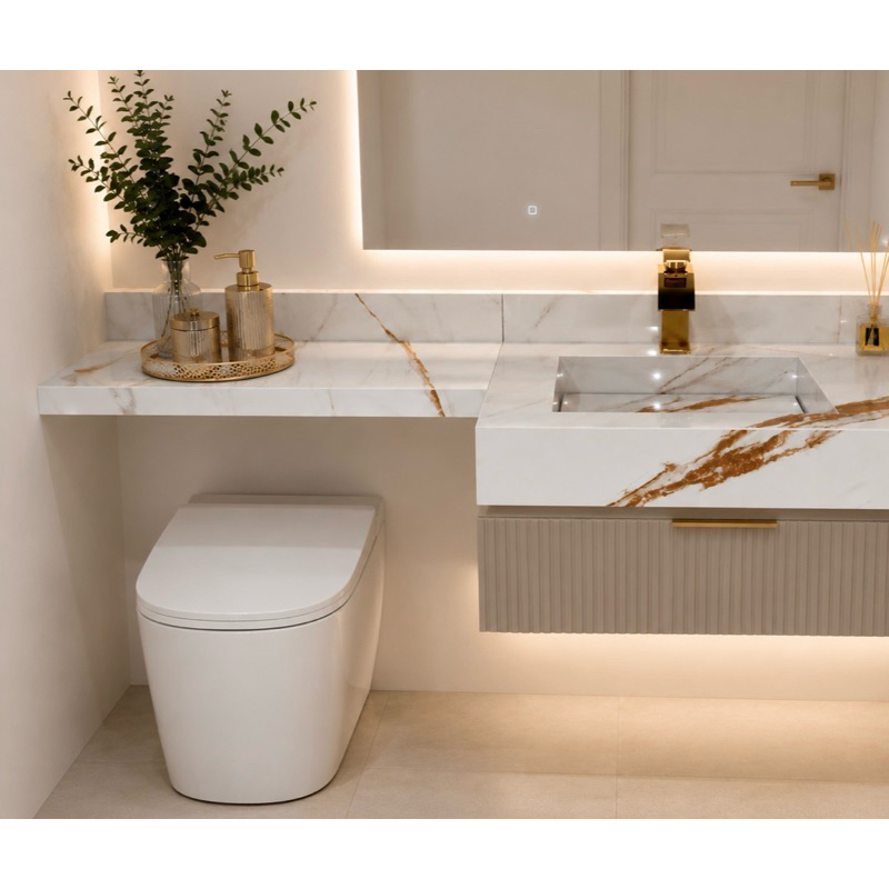 Cuba de Porcelanato Suspensa Calacata Oro Polido 60x40cm com Extensor 60x15cm
