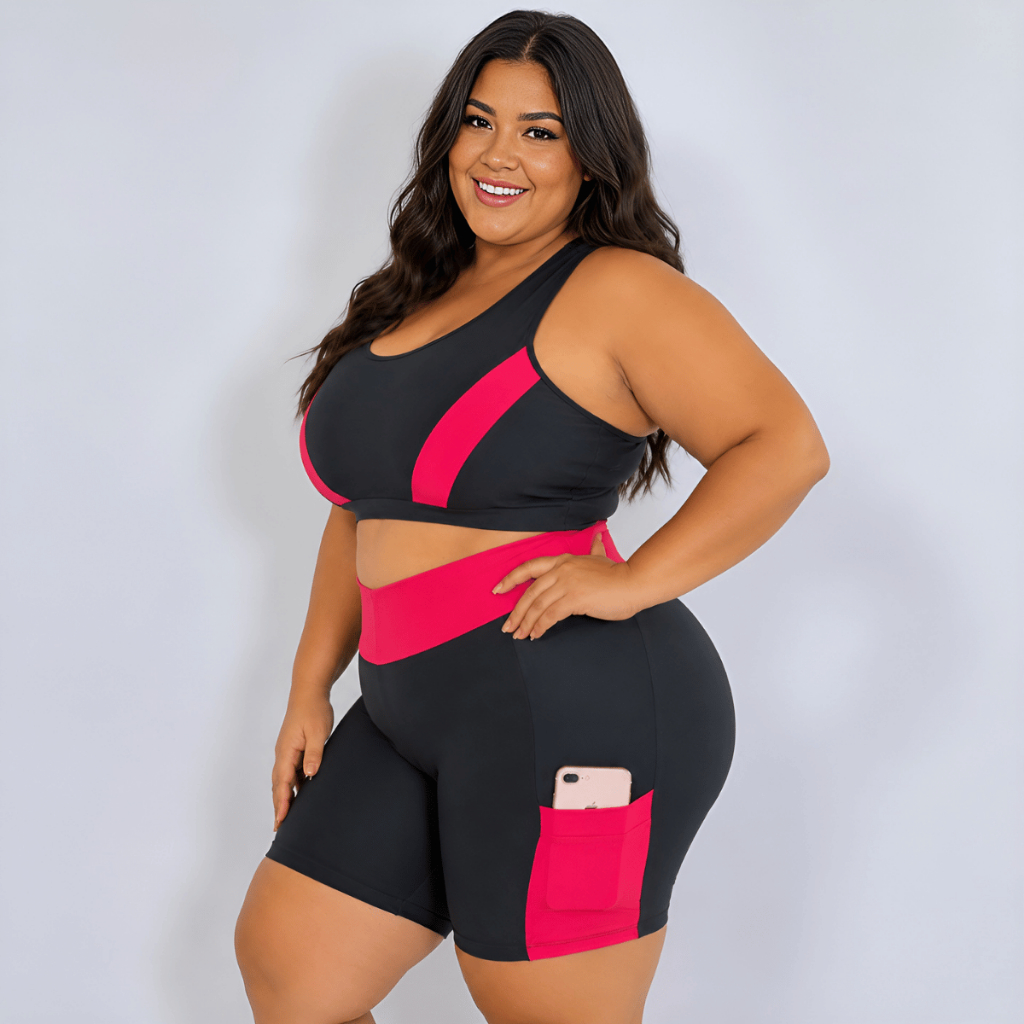 Conjunto Fitness Plus Size 44 ao 54 Feminino Academia Zero Transparência Cós Alto Crossfit Caminhada