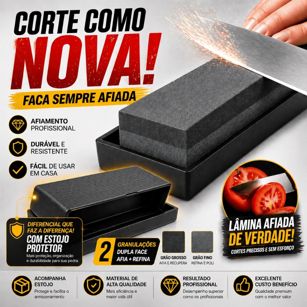 Pedra de Afiar Amolar Facas Dupla Face Com Estojo - Afiador Amolador Profissional