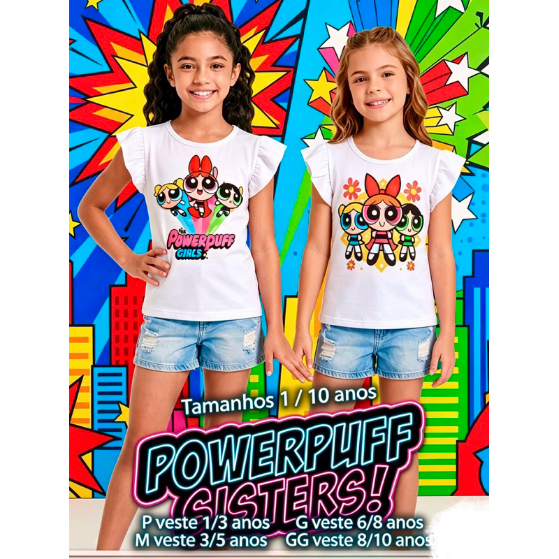 CAMISETAS BLUSAS INFANTIL MENINAS SUPER PODEROSAS COM SUBLIMAÇÃO.