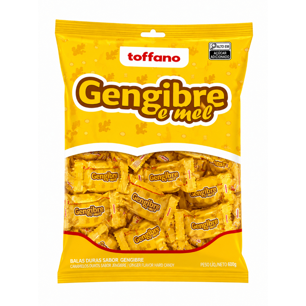 Bala Gengibre e Mel Toffano Premium Sabor Intenso Pacote Econômico