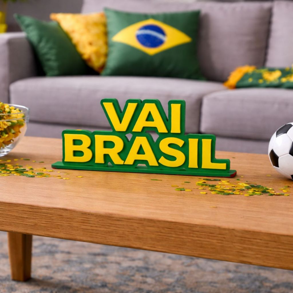 Decoração Vai Brasil letreiro para mesa copa seleção brasileira Torcida