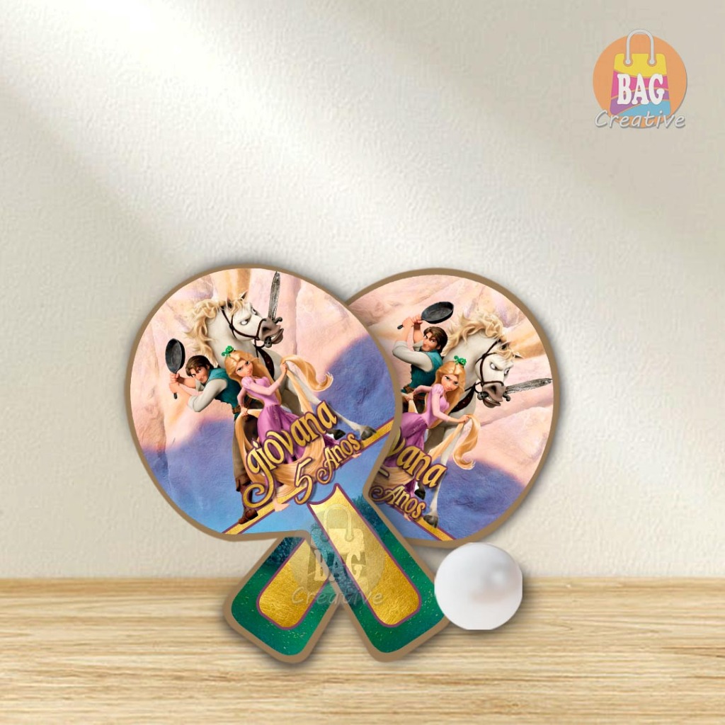 Raquete De Ping Pong Personalizada Rapunzel Enrolados Lembrancinha Festa Aniversário Infantil