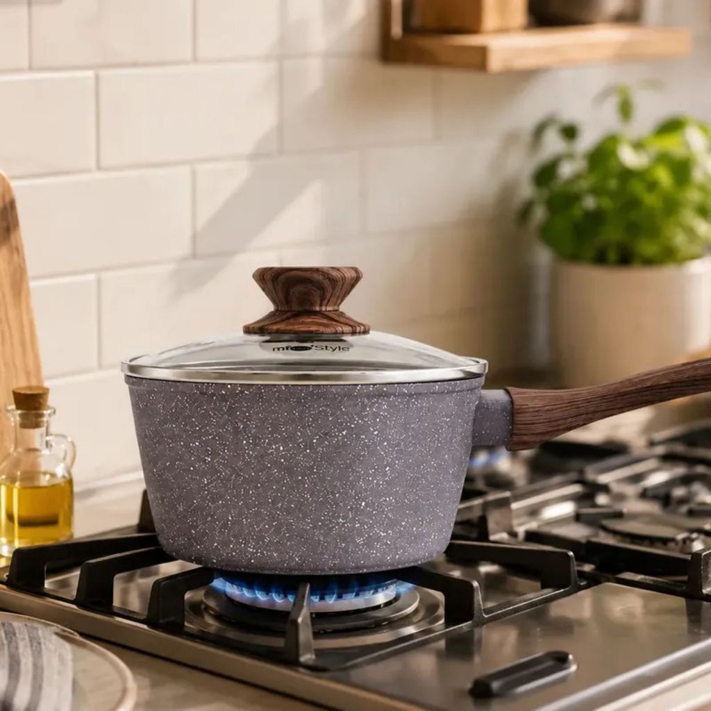 Panela Antiaderente 16cm Alumínio Cerâmica Indução Com Tampa Vidro Cook Top Mimo Style Grafite Cozimento Rápido 1,3 Litr