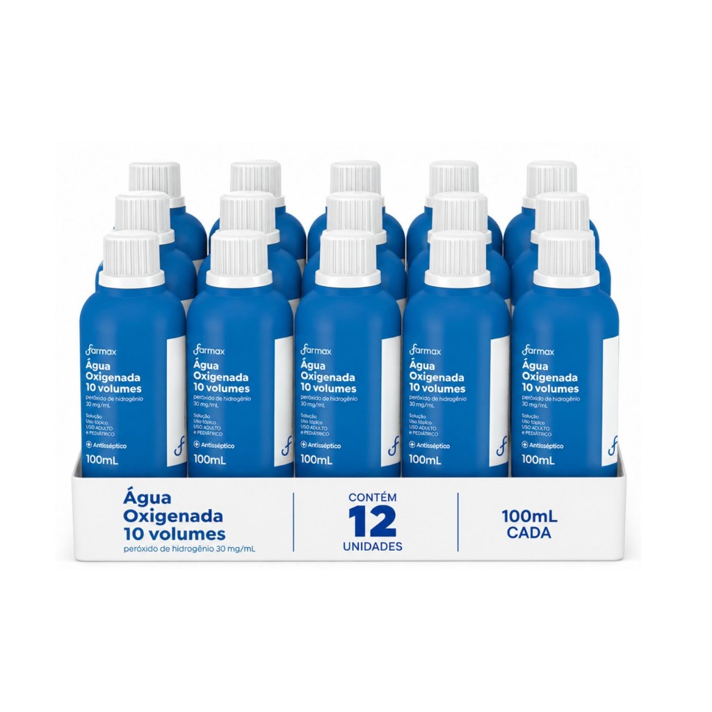 Kit com 12 Água Oxigenada Antisséptica Farmax 10 Volumes 100ml