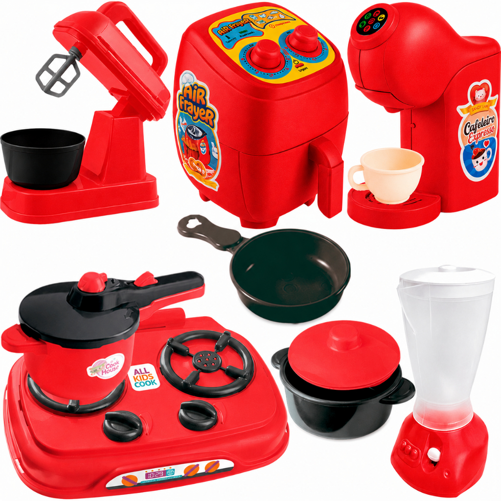 Conjunto Infantil Faz de Conta Brinquedo  Completa 14pçs Eletrodomésticos Acessórios Comidinhas