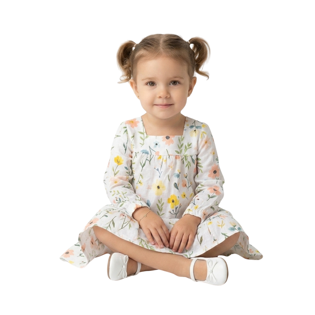Vestido Infantil Manga Longa Delicado Floral Claro Menina Bebê Premium 2 Meses a 4 Anos Mundo Nina