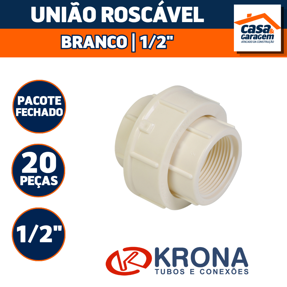 Kit Com 20 União Rosável 1/2" Conexão Hidráulica 308 Krona