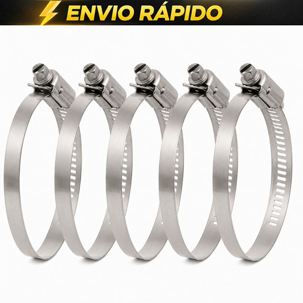 kit 5 Abraçadeiras Rosca Sem Fim 100mm  Inox Metal Parafuso Mangueiras Tubos Exaustor Coifa