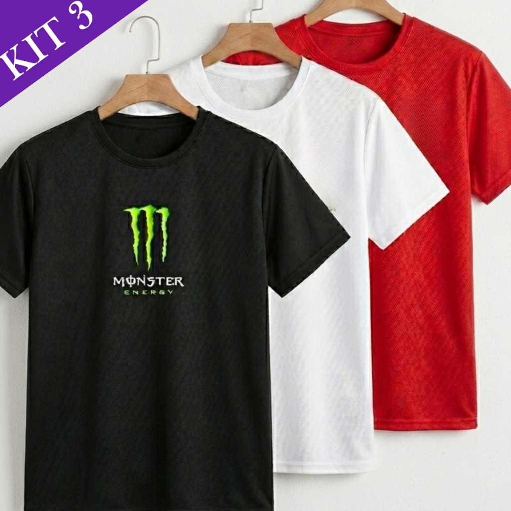 Kit 3 Camisetas Masculinas Dry Fit Com Elastano Academia Treino Corrida Fitness