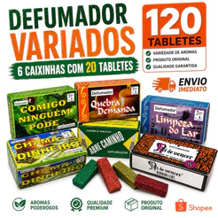 Kit Defumador Incenso Natureza Espiritual 120 Tabletes Variados
