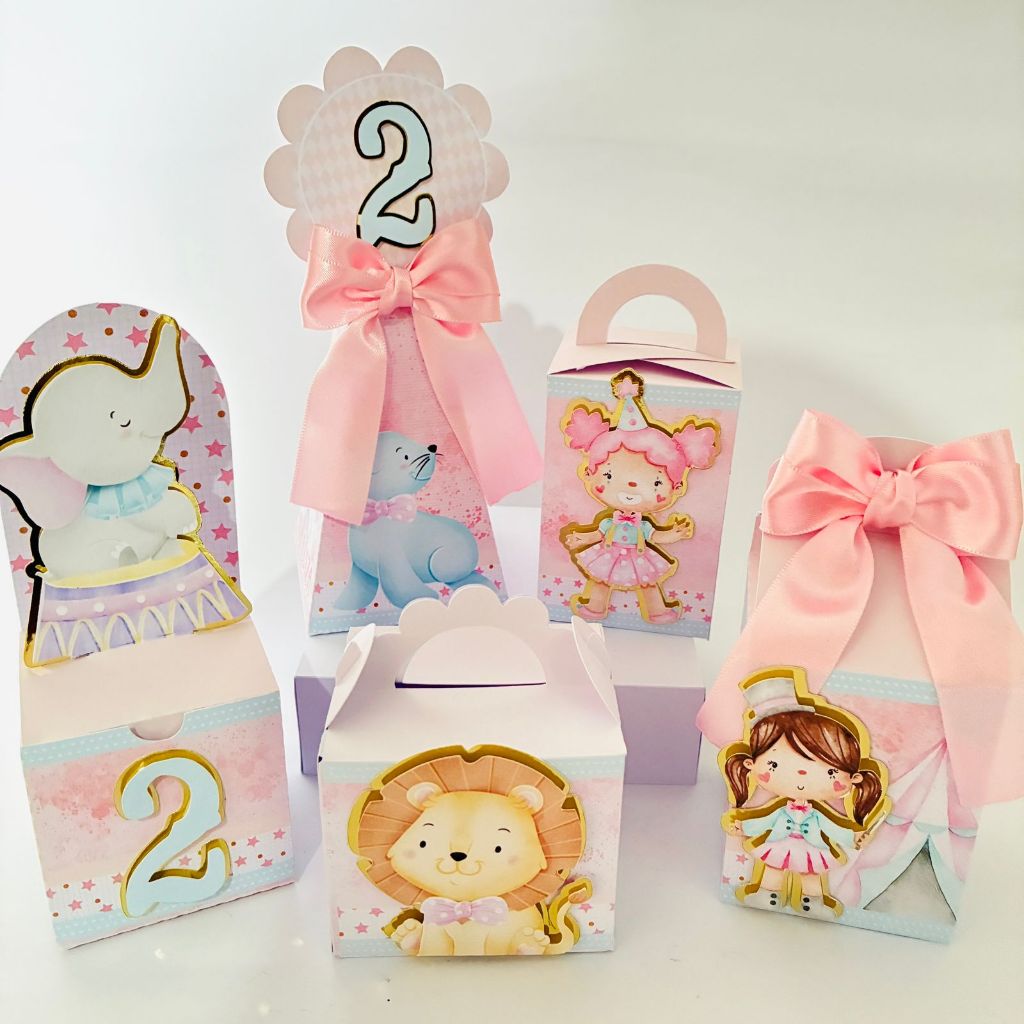KIT PERSONALIZADO CIRCO ROSA MENINA | Caixinhas | Lembrancinhas Personalizadas I Pegue e Monte ou Montados