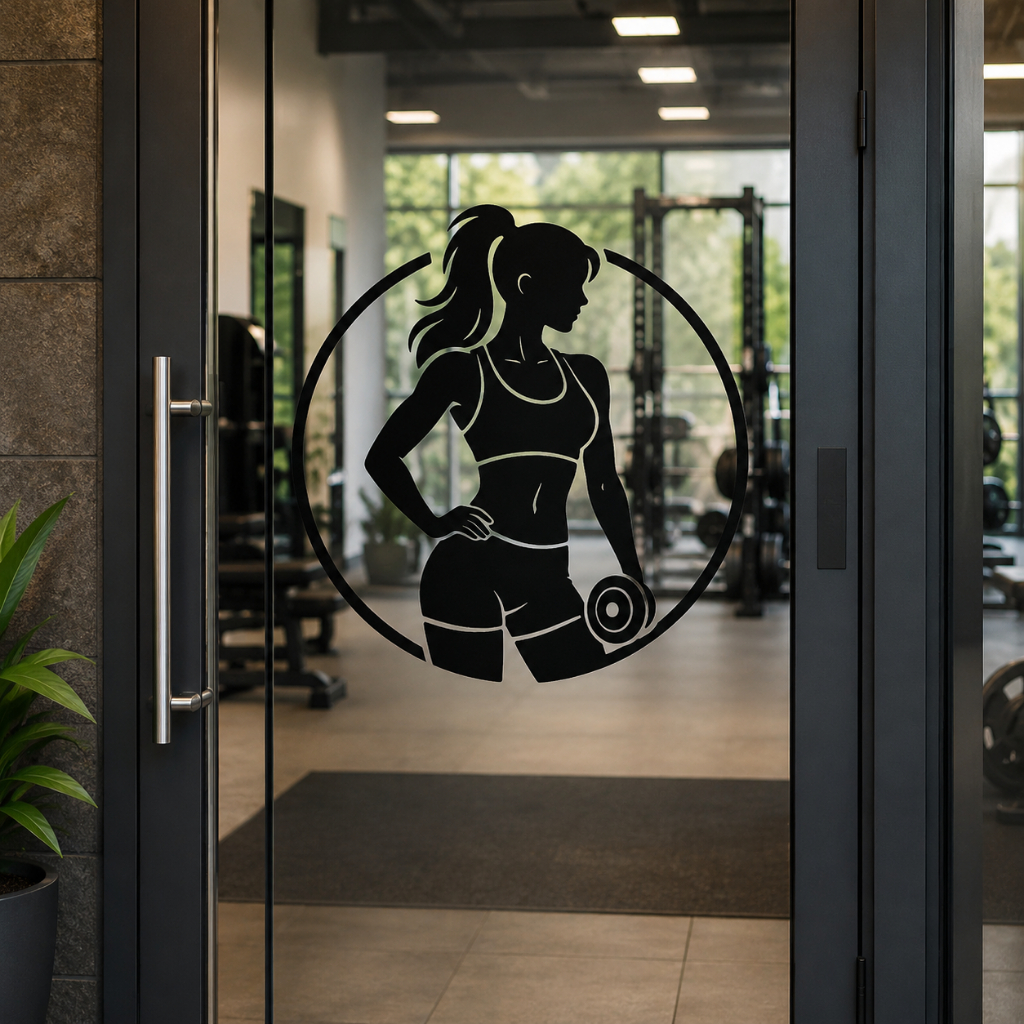 Adesivo Decorativo Tema Garota Fitness com Halteres Musculação Academia Treino