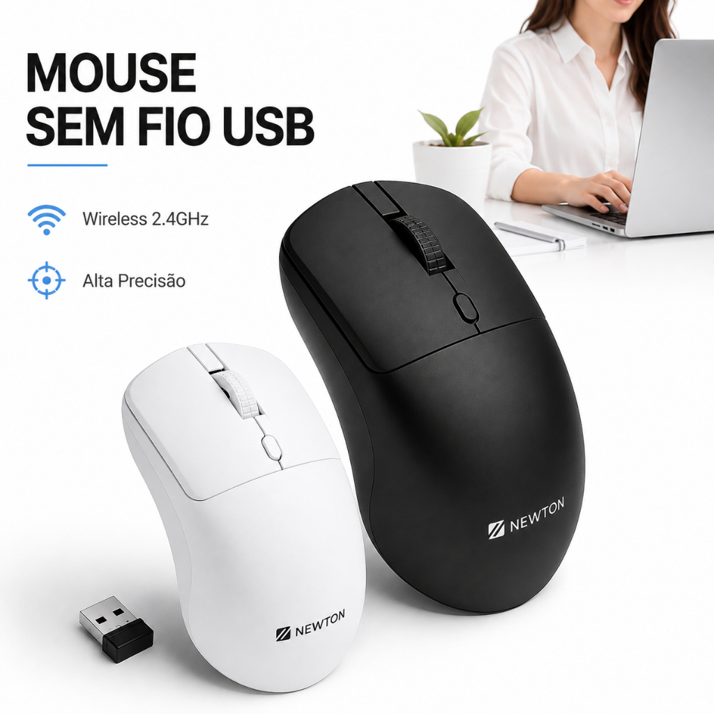 Mouse Sem Fio Gamer Escritório USB Alta Precisão Wireless Compacto Branco Preto