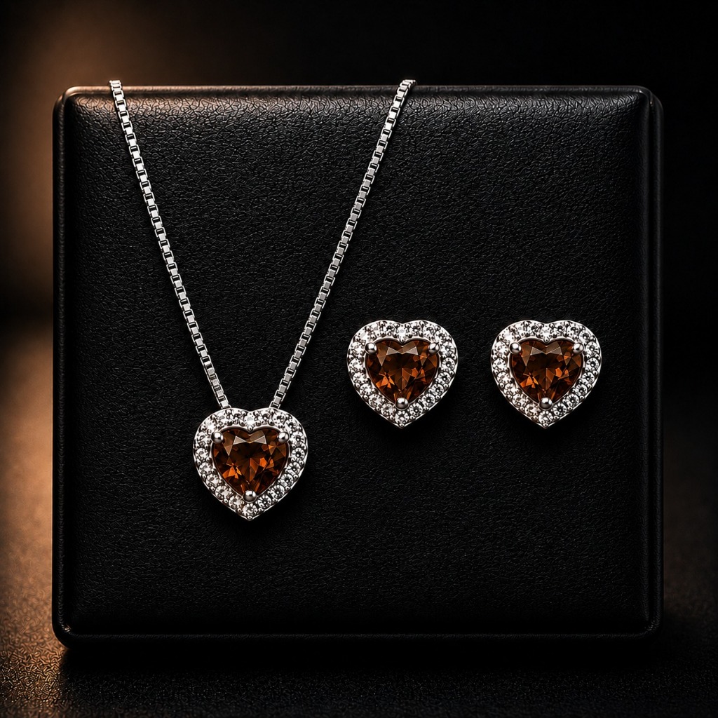 Conjunto Coração Prata 925 Colar e Brinco Zircônia Luxo