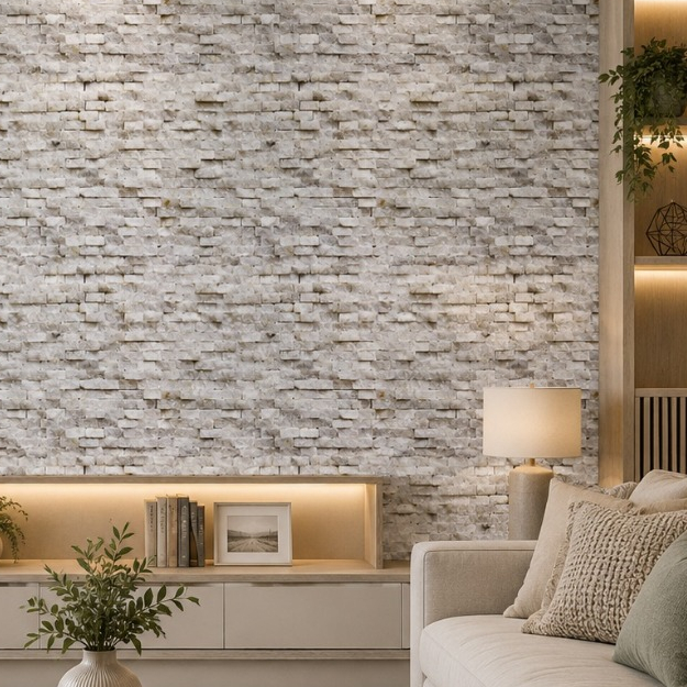 Papel de Parede Adesivo Pedra Canjiquinha Cinza Branco Vinil Adesivo Lavável Revestimento Moderno