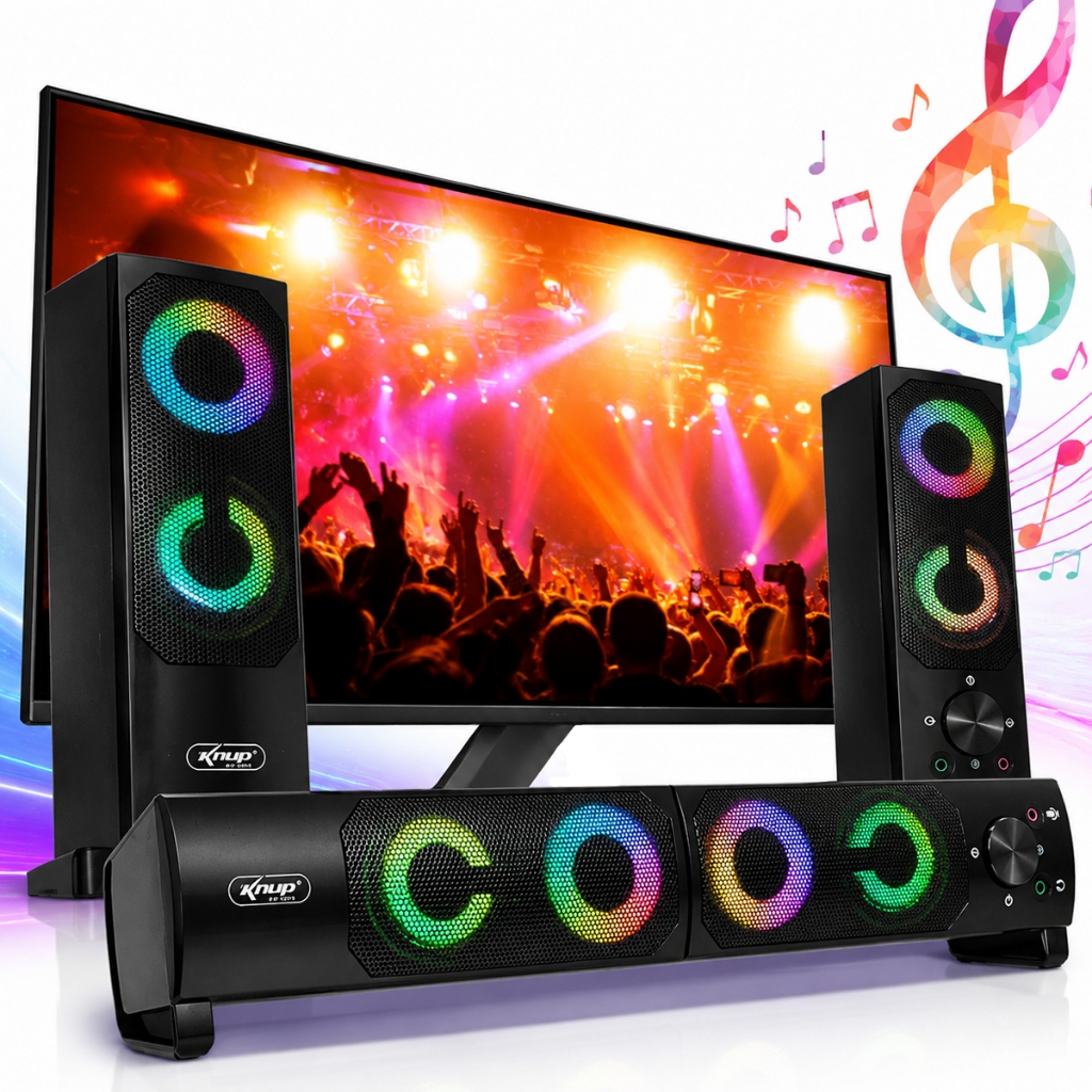 Caixa de Som Knup KP-6040 2.0 USB Subwoofer LED para PC Notebook Alta Potência