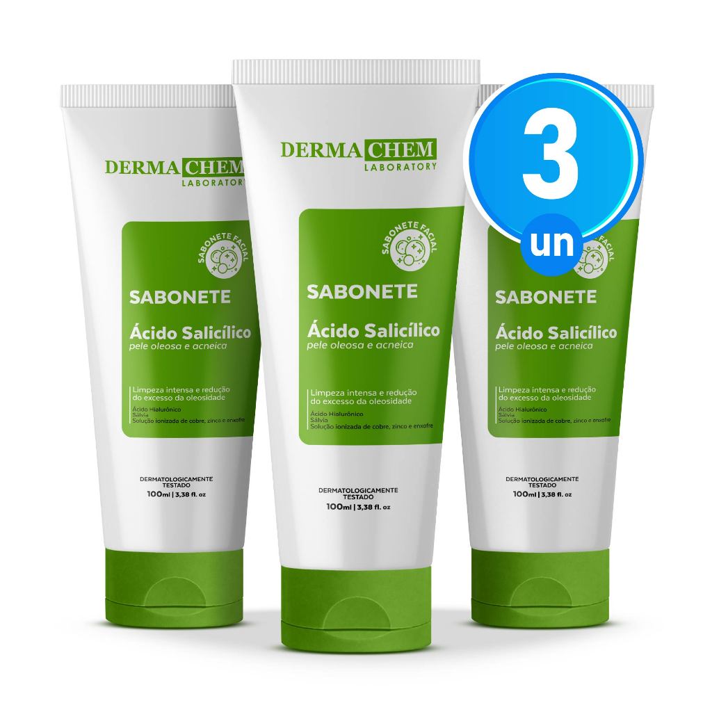 Kit 3 Sabonete Ácido Salicílico Pele Oleosa 100ml Dermachem
