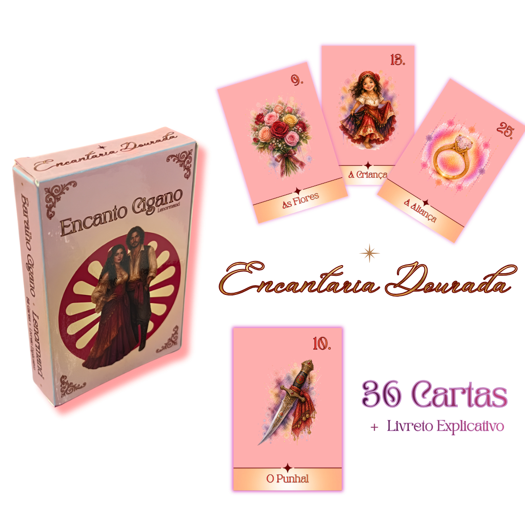 Baralho Cigano/ Lenormand - 36 Cartas Plastificadas + Livreto Explicativo - Tarot Cigano -  Exclusivo Encantaria Dourada