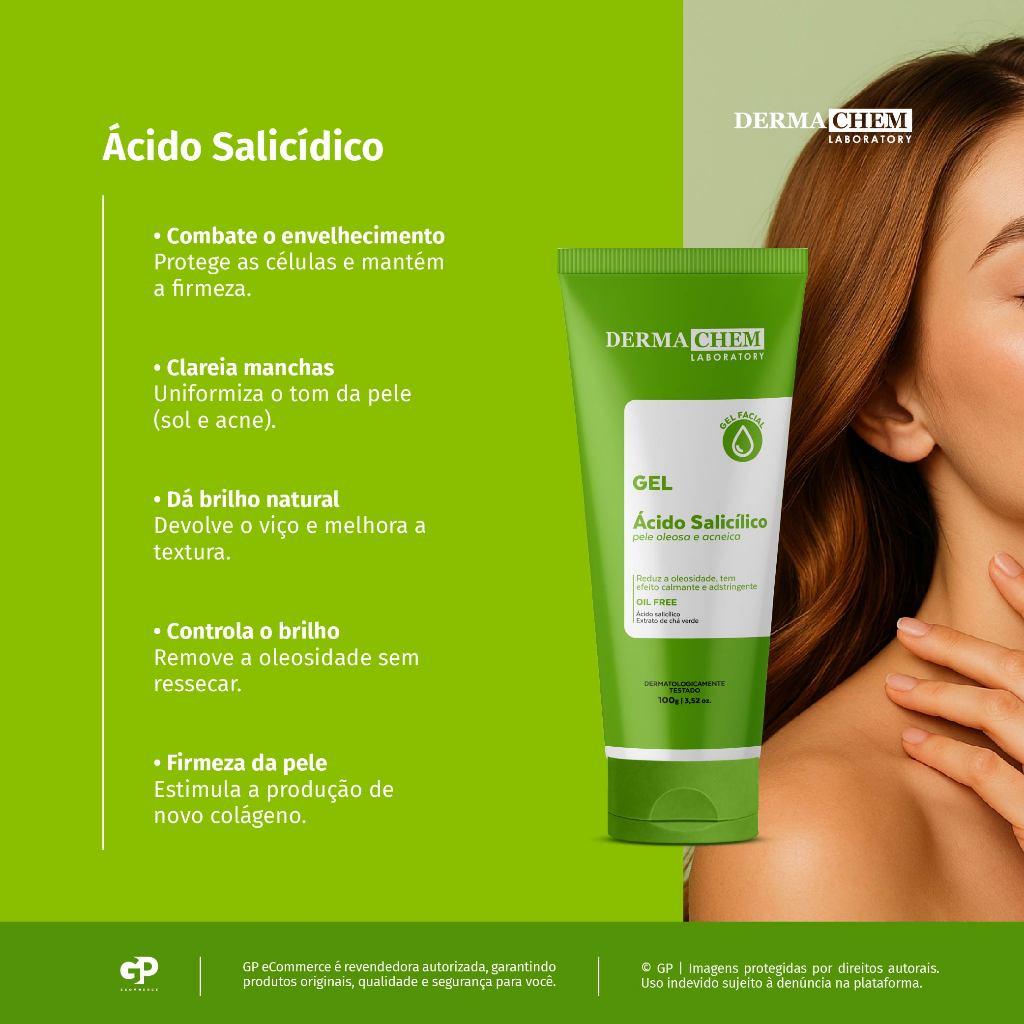 Kit 3 Gel Facial Antioleosidade Ácido Salicílico 100g Dermachem