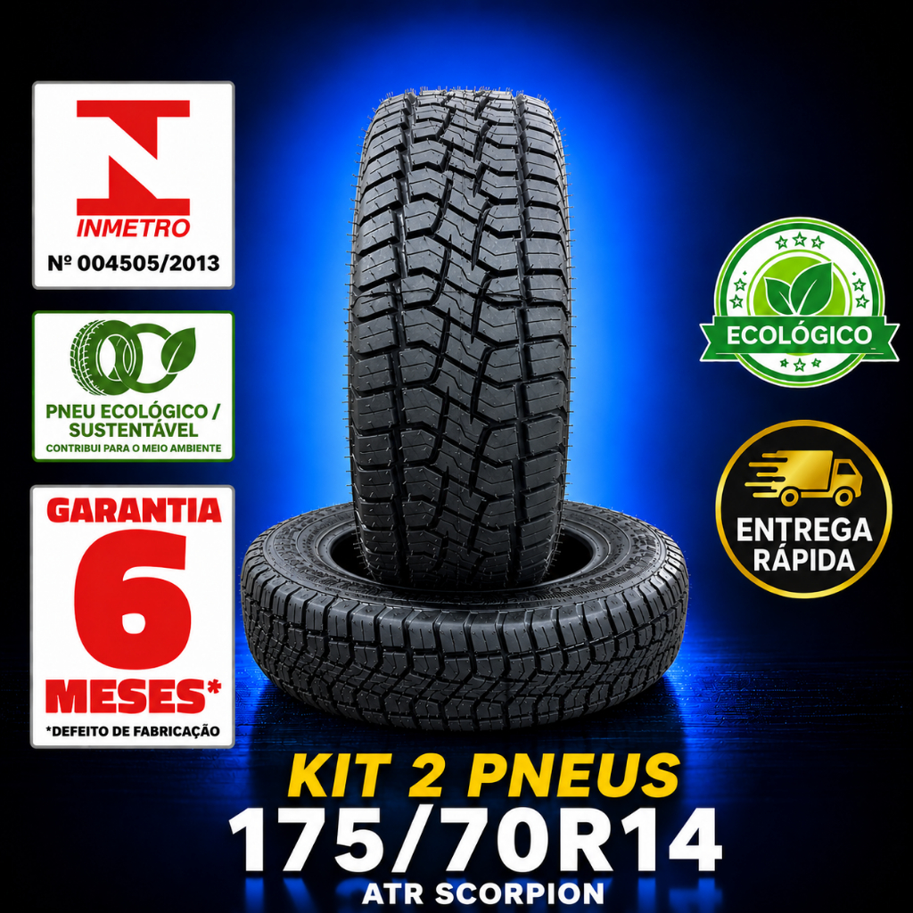 Kit 2 Pneus 175/70R14 ATR All Terrain Scorpion Remold Linha Premium com Inmetro e Custo Benefício