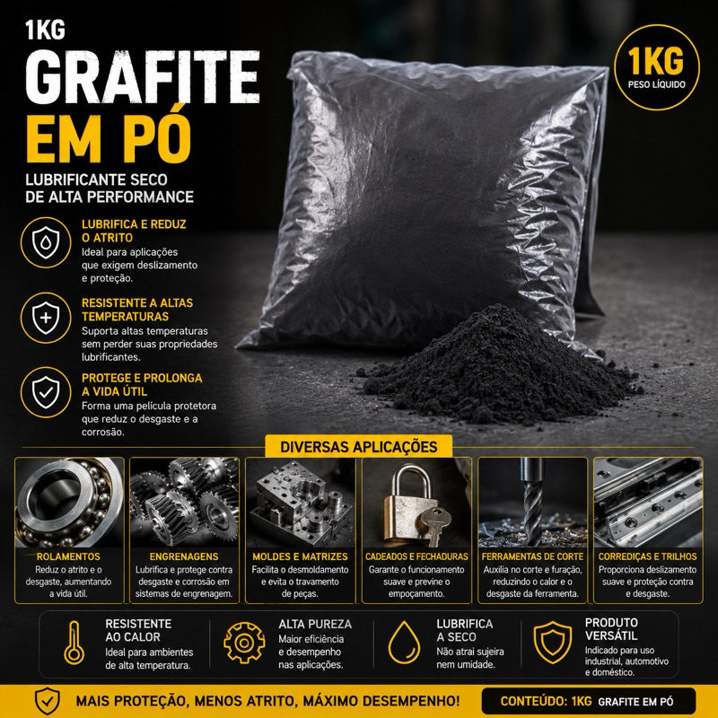 1kg Grafite em Pó - Agricultura, Lubrificação à seco de sementes e plantadeiras
