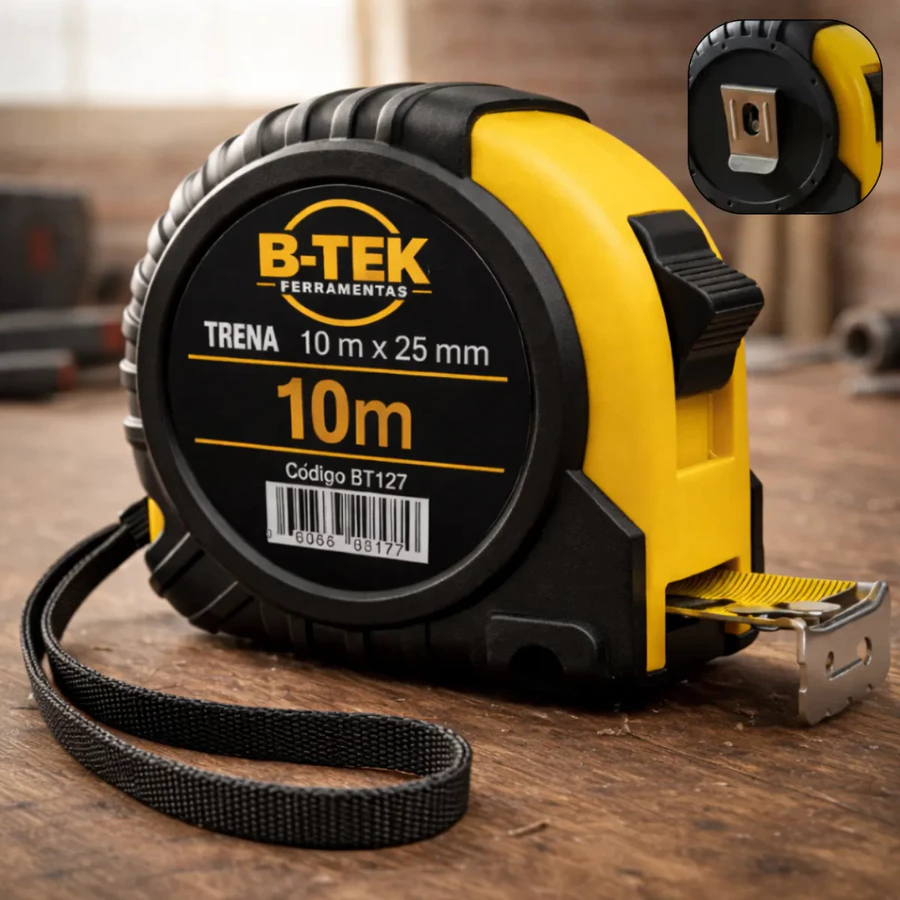 Trena 3/5/10 Metros X 25mm Emborrachada Com Trava Fita em aço Profissional Suporte p/ Cinto Alça Silicone