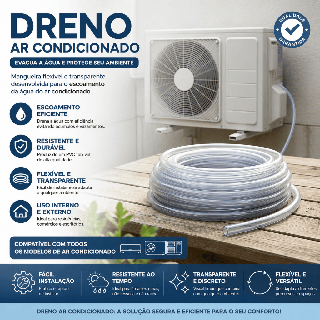 Mangueira Para Dreno Ar Condicionado Split 5/8 x2mm 3 a 10 Metros mangueira cristal 5/8 transferência de líquidos