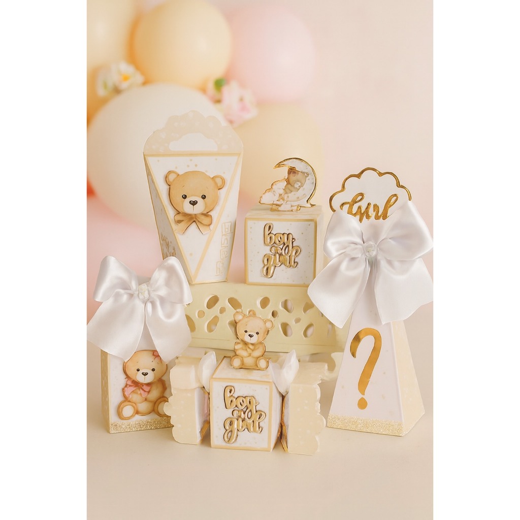 Kit 25 Lembrancinha Chá Revelação Luxo Ursinho – Personalizado para Menino ou Menina