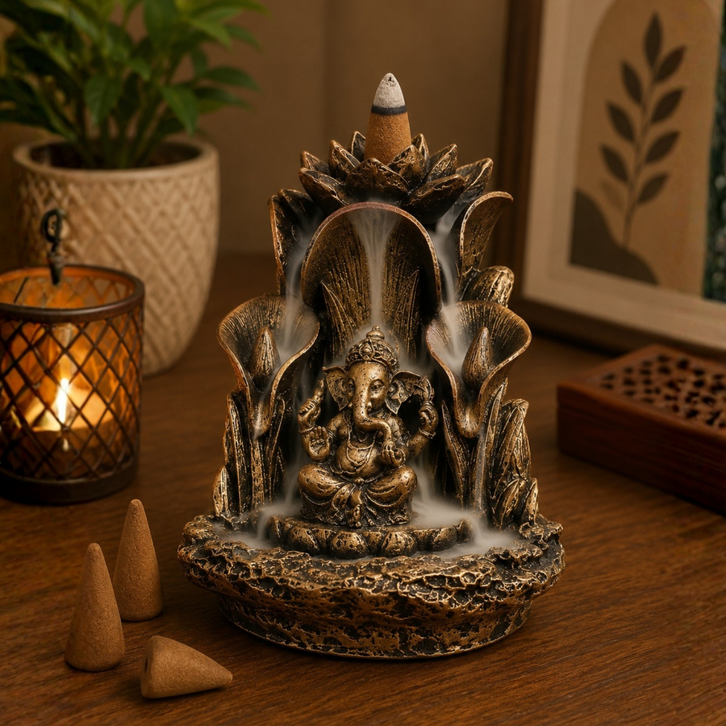Imagem Incensário Cascata Ganesha Backflow Resina Porta Incenso Decorativo Zen Modelo 1 ao 5 Aromaterapia