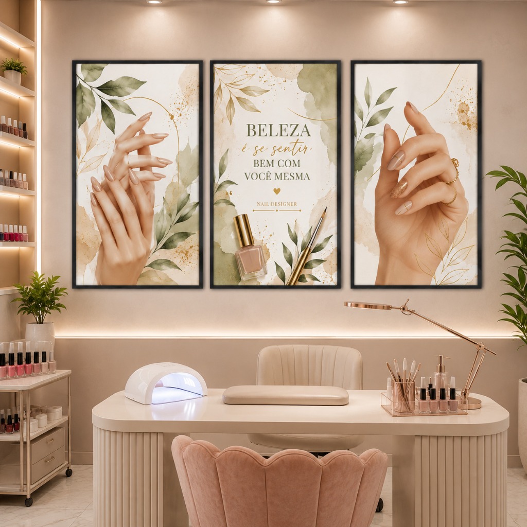 Trio de Quadros Nail Designer Luxury Elegância e Sofisticação para Seu Espaço