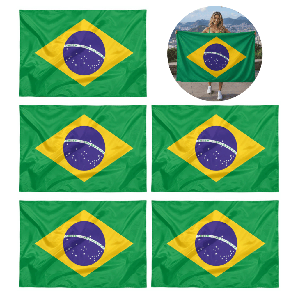 5 Bandeiras Grandes do Brasil Poliéster 140x100cm Copa do Mundo 2026