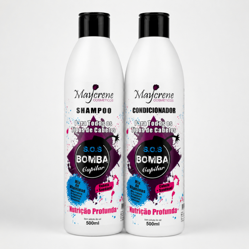 Kit Shampoo e Condicionador Bomba de vitaminas Cabelo Crescimento Hidratação e Brilho Maycrene