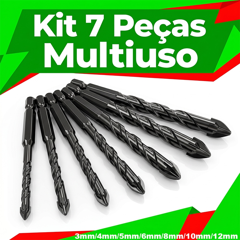 Kit Broca Tungstenio Triangular 7 Peças 3-12mm Titânio Professional Para Todos Materiais