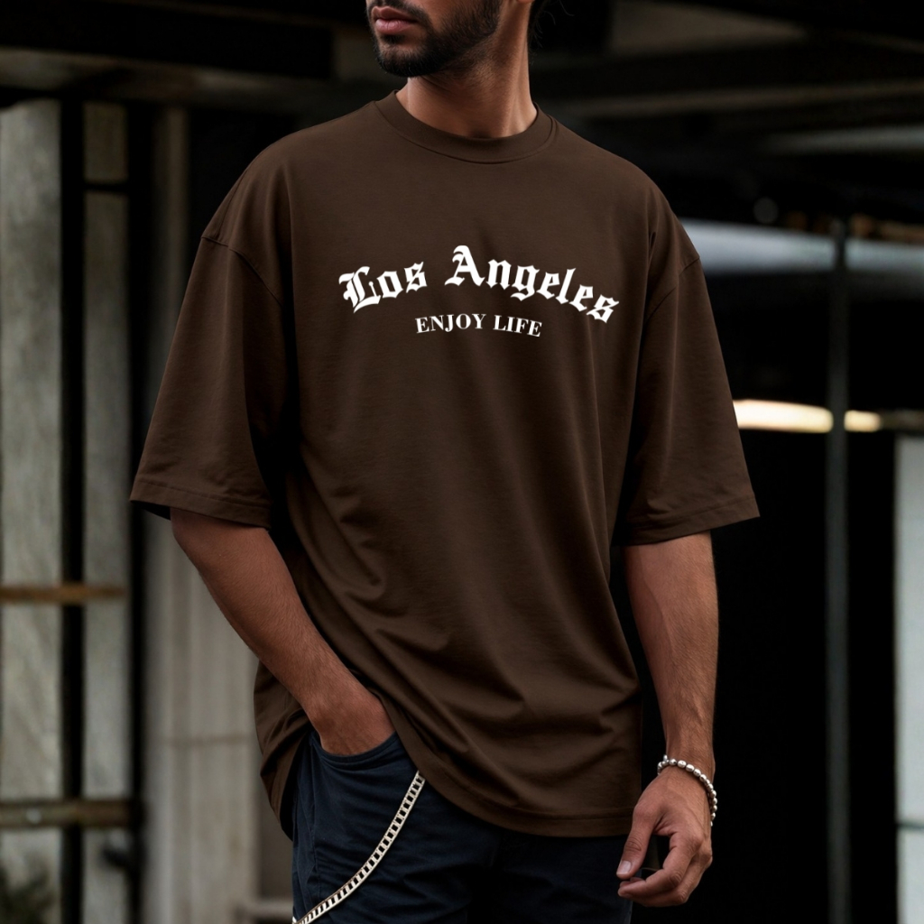 Camiseta Oversized Masculina 100% Algodão Estampa Los Angeles Moda Streetwear Enjoy Life Lançamento