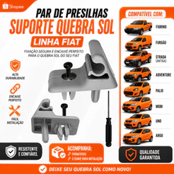 Par de Presilhas Suporte para Quebra Sol Linha Fiat Original + Parafusos e Chave para Instalação