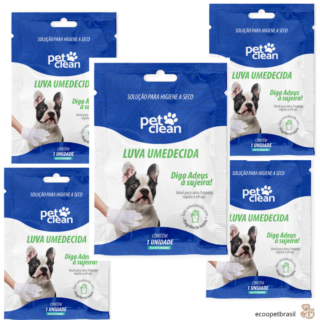 Luva Descartável Umedecida Higienizadora para Cachorro Cães e Gatos - Limpeza Rápida e Prática