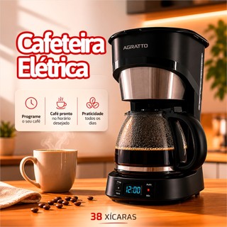 Cafeteira Elétrica Programável Cafeteira 38 Xícaras Preta Cafeteira 127v Agratto Maquina de Café
