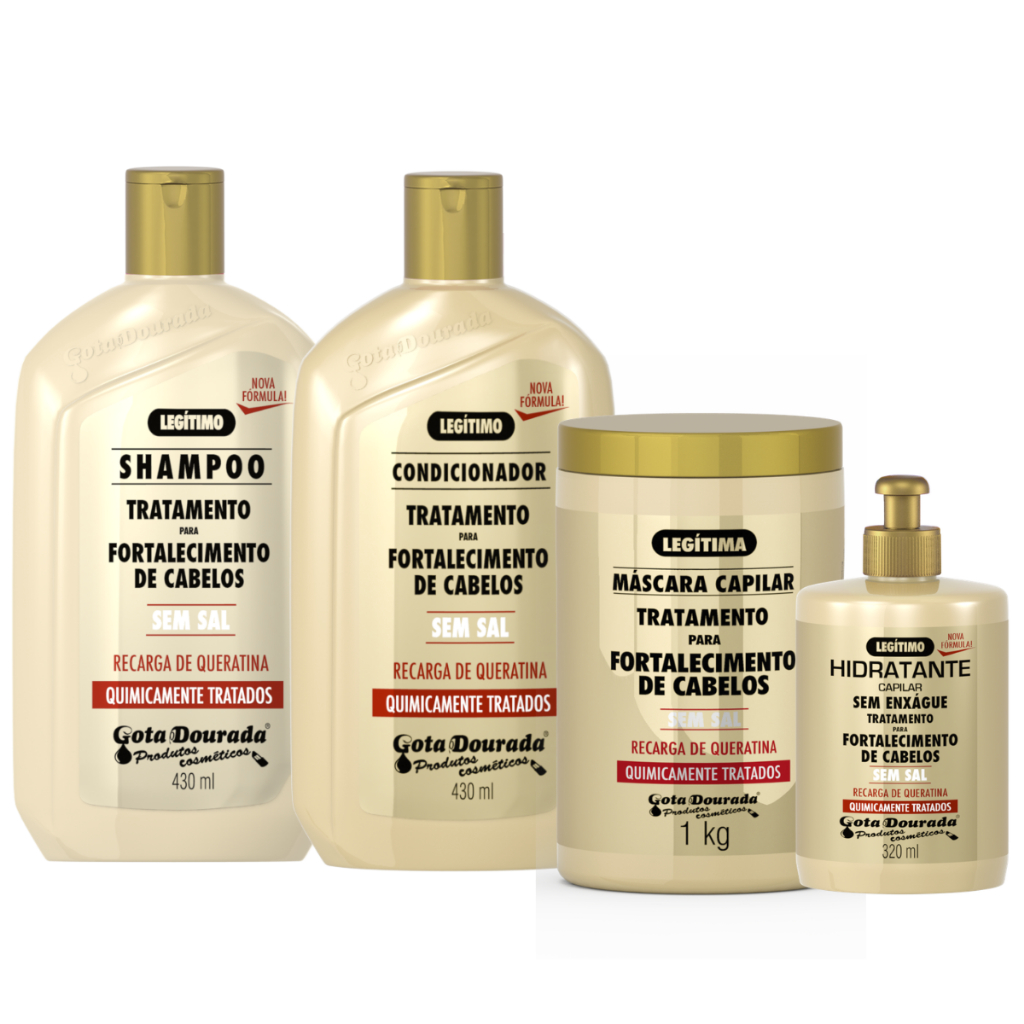 Kit Gota Dourada Quimicamente Tratados Shampoo e Condicionador 430ml Máscara 1Kg Creme de Pentear 320ml