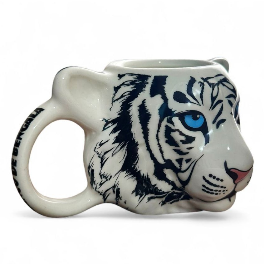 Tigre Branco Caneca Porcelana 3D Alto Relevo Temática 450ml Decoração Cozinha — imagem 2 de 2