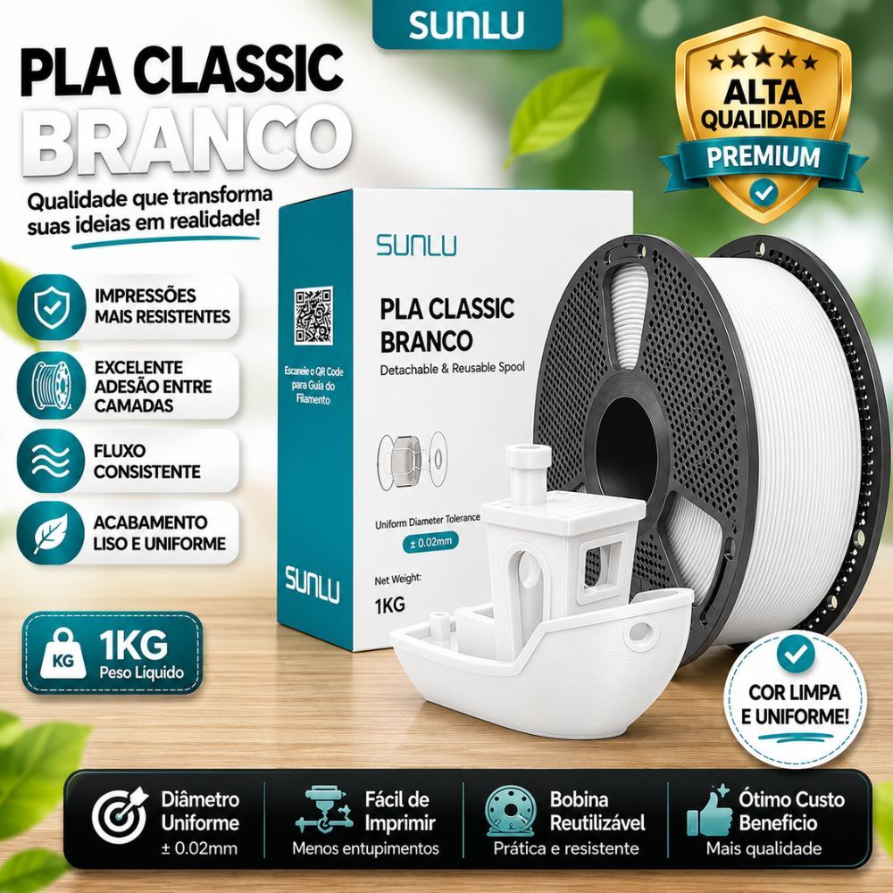 Filamento SUNLU PLA Classic 1KG 1,75mm | Impressão 3D Sem Entupimento | Qualidade Premium