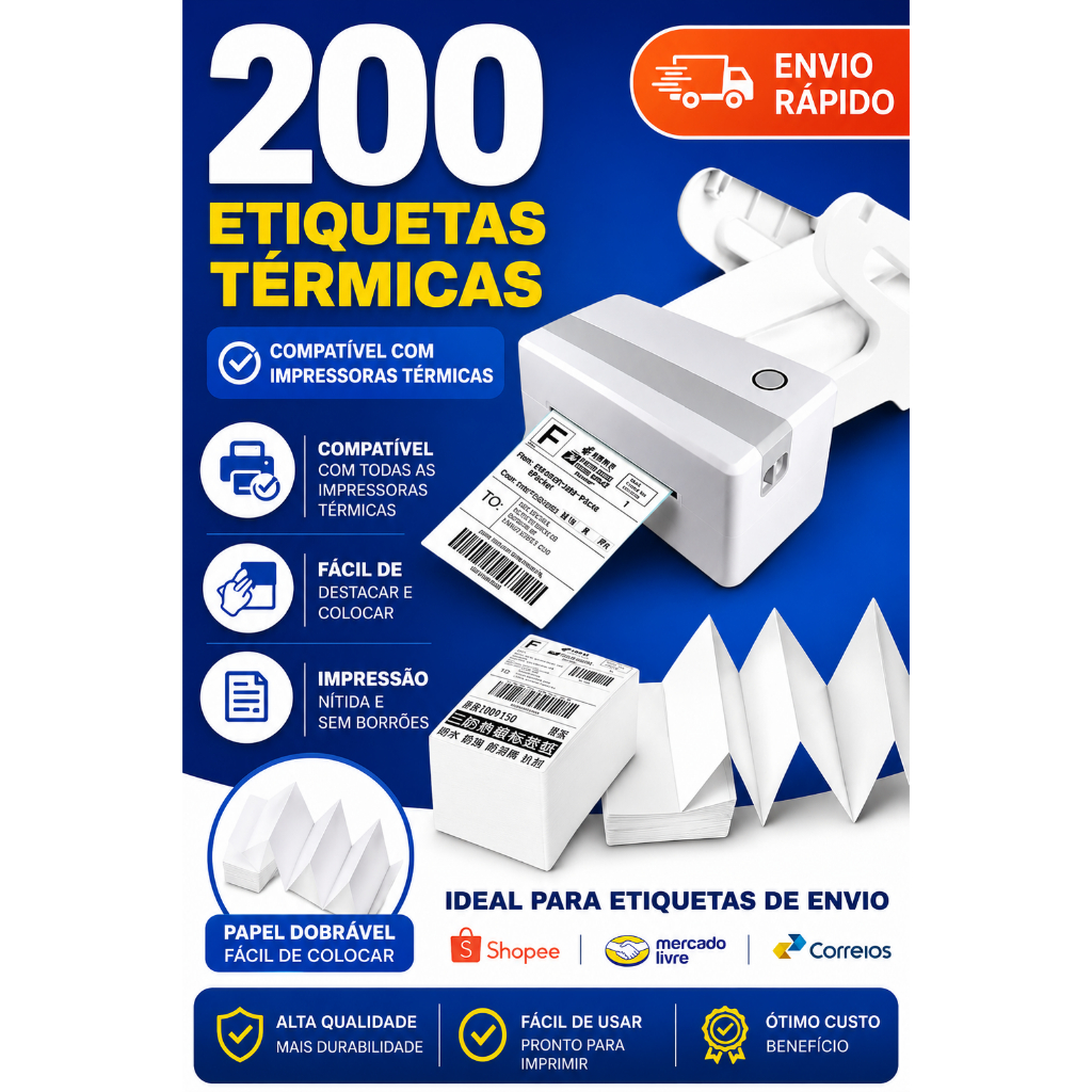Etiquetas Adesivas 10x15 ou 100x150 Térmica Serrilha Resma Universal Diversas Impressoras