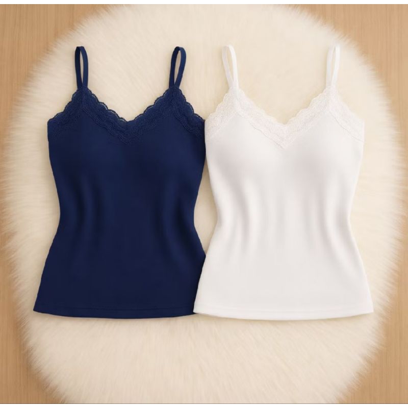 Kit Blusa Regata Feminina com Renda no Decote, Bojo e de Alçinha Regulável
