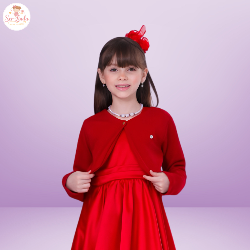 Bolero Infantil Menina Vermelho Festa Luxo Casaco Inverno Daminha Casamento Quentinho