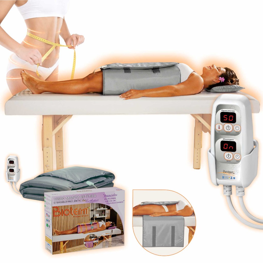 Vibro Manta Térmica Estética Corporal Massageadora MEIO CORPO Digital Bivolt Bio Term - INMETRO e ISO9001 - Cor Cinza