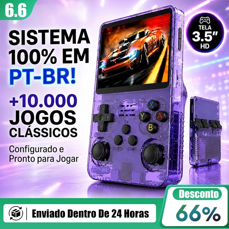 Console R36HD Portátil Retro Várias Cores 15000+ Jogos Tela IPS 3.5 64GB Video Game